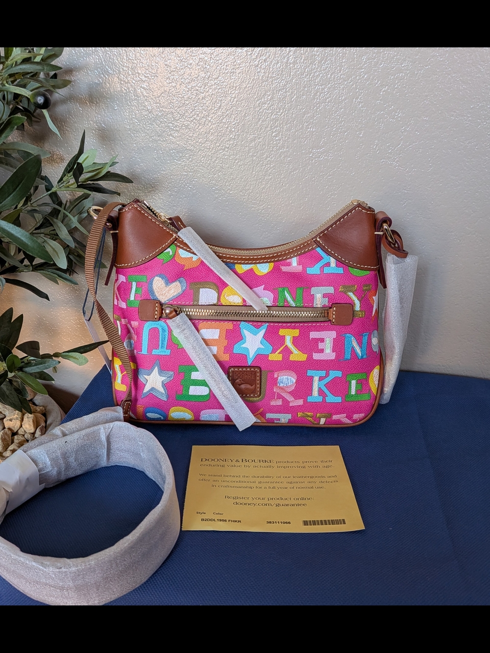 NWT! Dooney & Bourke Small Coated Cotton Hobo in Fushia